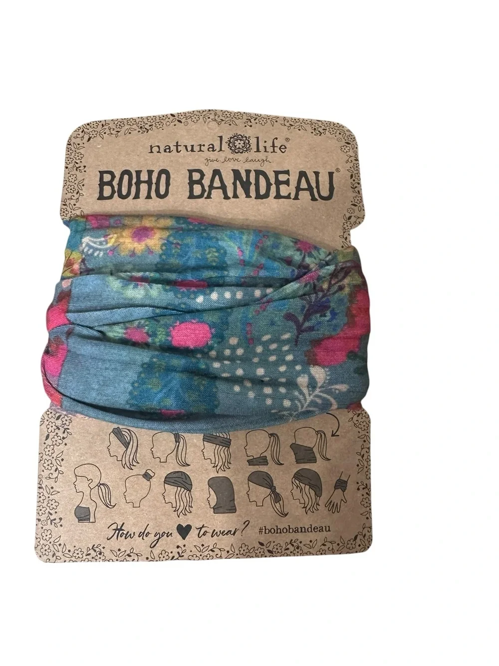 NATURAL LIFE Teal Floral Boho Bandeau Headband with Pink & Yellow 210